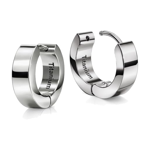 Soul-Cats Klappcreolen aus G23 Titan in Silber - Ultraleichte Unisex Creolen Ohrringe für Damen und Herren Größe Ø 14 mm / 5 mm breit