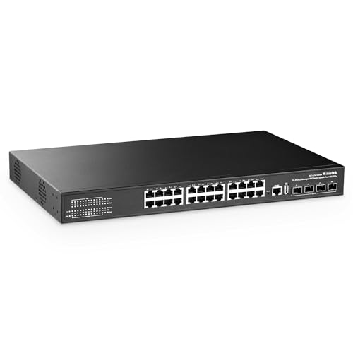Image of MokerLink 24 Port Gigabit PoE Managed Switch with 4 x 10G SFP+ Uplink, 1 Console Port, 1 USB Port, L3 Smart Managed, Rackmount, DHCP QoS Vlan IGMP and Static Routing