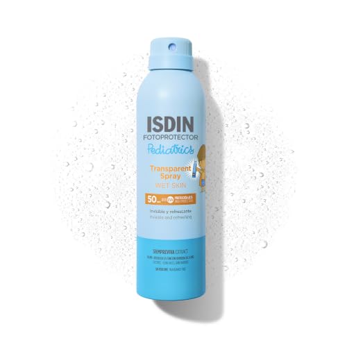 ISDIN Pediatrics Transparent Spray Wet Skin SPF 50 (250 ml) | Protezione Solare Spray per il Corpo per Bambini | Leggero e a Rapido Assorbimento