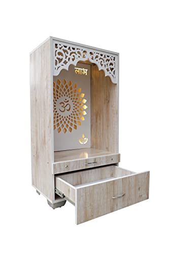 Image of Engineered Wood Mandir for Home with Legs | Assembled Corian Design Pooja Mandir | Dev Ghar with Storage and Light | Temple for Home & Office (White, LxWxH-17x24x45 Inch)