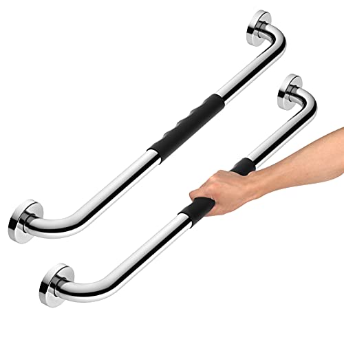 2 Pack 24 Inch Anti-Slip Shower Grab Bars W/Rubber Grip, Imomwee Chrome Sus304 Stainless Steel Bathroom Wall Mount Grab Bar Handle, Safety Balance Handrail, Handicap Elderly Senior Assist Bath Handle #TOP21