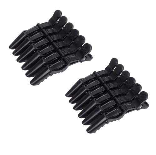 Voarge 12 pinzas negras para el pelo, accesorios de peluquería, accesorios de peluquería para salón y peluquería, pinzas de plástico