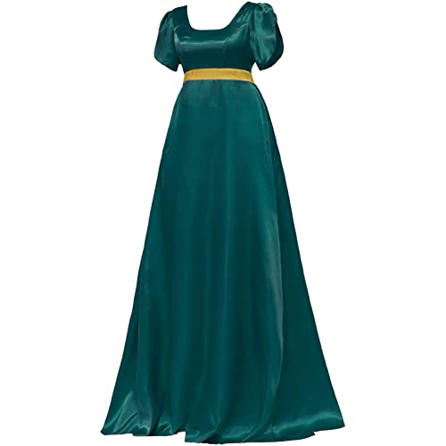 FRIUSATE Vestidos Regency, vestido vintage, vestidos Regency para mujer con cintura imperio con volantes y manga abullonada para fiestas, bodas y gala, verde, L Cover