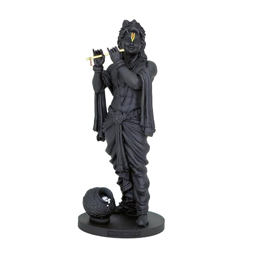 Image of MurtiHome Shyamsundar Krishna Statue, Lord Shri Gopal Idol | 10.16 cm Tall Small Black Color Figure Made From UV Resin, Crafted by 3D Printer for Car Dashboard, Home, Office, Gift