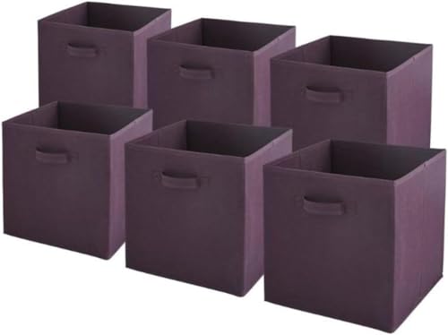 Box and beyond - Lot de 6 Paniers de Rangement - 31 x 31 x 31 cm - Tissu Violet - Pliables - Avec Poignées - Rangement, Déco - Chambre, Salon, Bureau - Style...