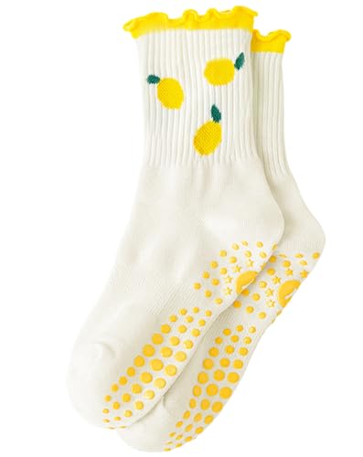 Image of Yawlsow Pilates Grip Socks for Women Yoga Grippy Socks Cute Barre Non Skid Athletic Crew Sticky Sock Workout Hospital