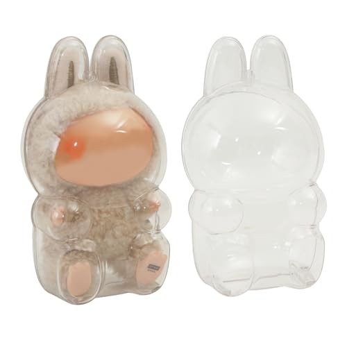 Protective Case for LABUBU, Clear Figure Display Bag with Keychain, Plastic Protective Cover, Storage Transparent PVC Bag Hanging Model (Doll Not Include, Style B Sitting)