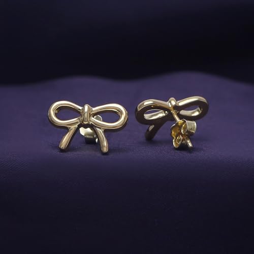 Bow Stud Earrings for Women 14K Gold Plated 925 Sterling Silver Dainty Minimalist Knot Studs Push Back Earrings Jewelry Gift for Her4