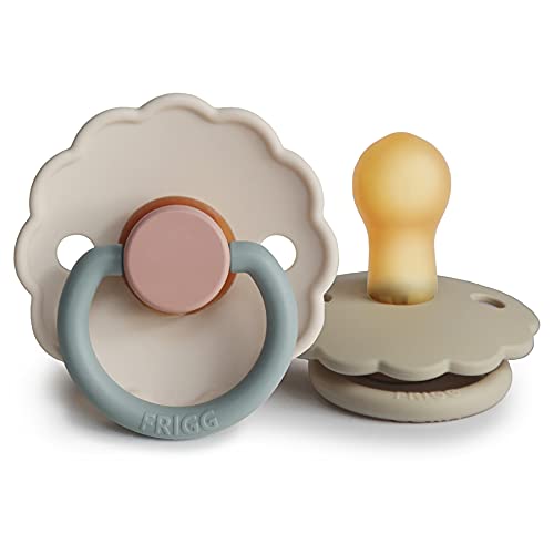 Image of FRIGG Daisy Natural Rubber Baby Pacifier | Made in Denmark | BPA-Free (Cotton Candy/Sandstone, 0-6 Months) 2-Pack