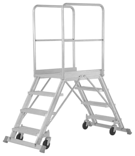 Hymer Podesttreppe fahrbar, beidseitig begehbar, Podestgröße 600x800 mm, 2x3 Stufen, Standhöhe 0,75 m, Gewicht 38,5 kg