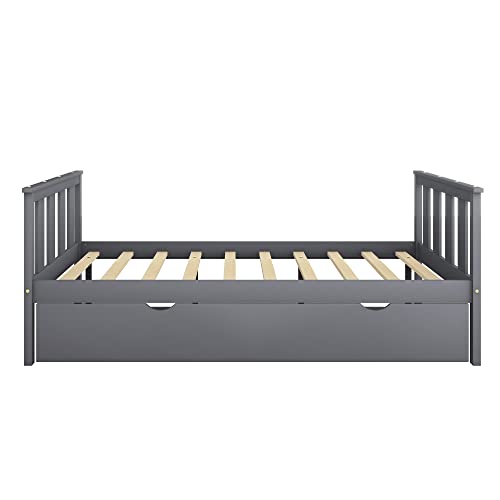 Bellemave Wood Platform Bed Frame With Headboard And Footboard And Pull Out Trundle, No Box Spring Needed, Easy Assembly, Full, Grey #TOP5