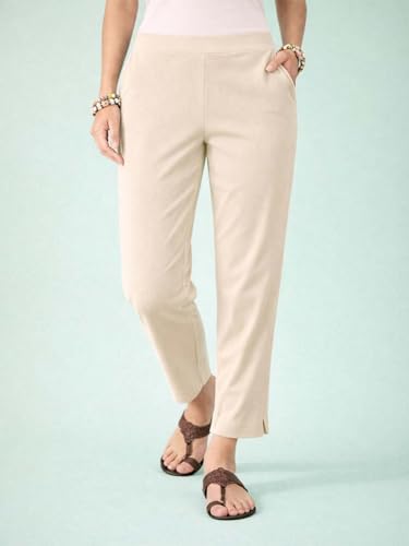 Image of KOTTY Women's Solid Straight Fit Ankle-Length Pants with Elastic Waist and Comfortable Stretch Fabric