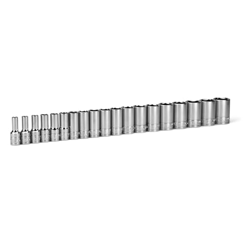 Image of Capri Tools 3 /8 in. Drive Semi-Deep Chrome Sockets Set, 6-Point, 6 to 24 mm, 19-Piece