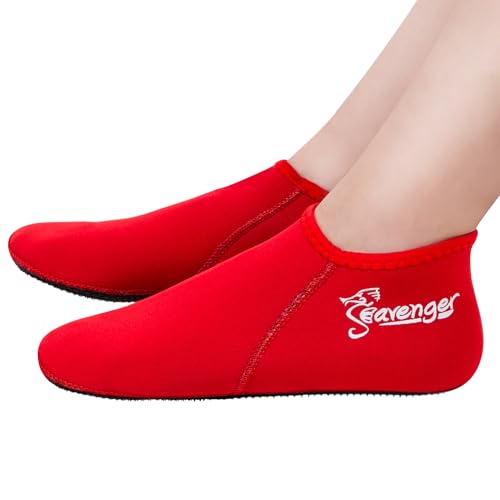 Seavenger Zephyr 3mm Neoprene Socks | Wetsuit Booties for Scuba Diving, Snorkeling, Swimming (Red, Large)