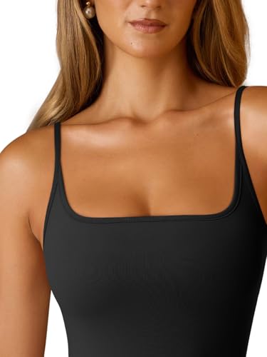 PINKMSTYLE Womens Double Lined Square Neck Bodysuit Spaghetti Strap Tank Top Sexy Going Out Tops3
