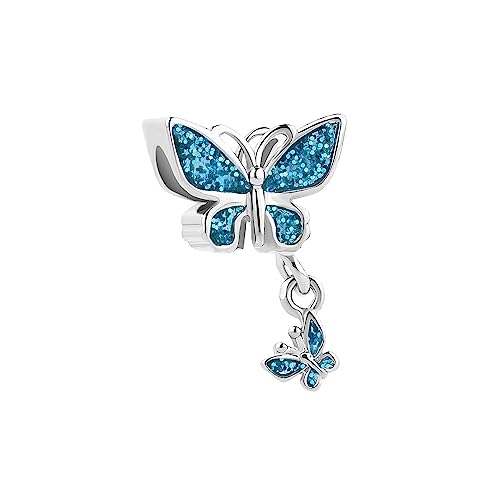 FGT Abalorio colgante de mariposas compatible con pulseras Pandora, pulseras de cumpleaños, piedras natales, morado, azul, rosa, azul claro, talla única, Cobre Zirconia cúbica, No es una piedra