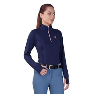 Preto Equestrian Baselayer Women’s Top Girls Long Sleeve Thumbhol Athletic Thermal Tshirts Riding Rider Apparel & Gear for Horseback Riding(Navy/Sorbet)