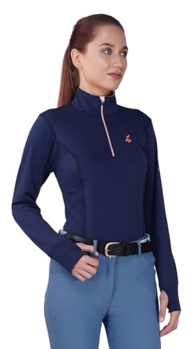 Preto Equestrian Baselayer Women’s Top Girls Long Sleeve Thumbhol Athletic Thermal Tshirts Riding Rider Apparel & Gear for Horseback Riding(Navy/Sorbet)