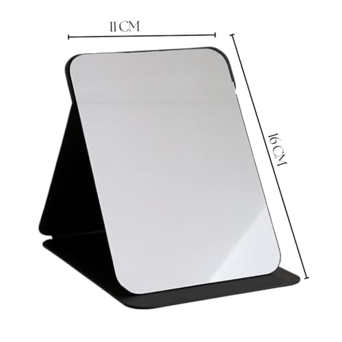 Image of Foldable Makeup Mirror with Stand 16x11 cm | Portable PU Leather Vanity Mirror | HD Frameless Table Mirror | Adjustable Angle Travel Mirror for Dressing Table, Bathroom & Office Use (Black)