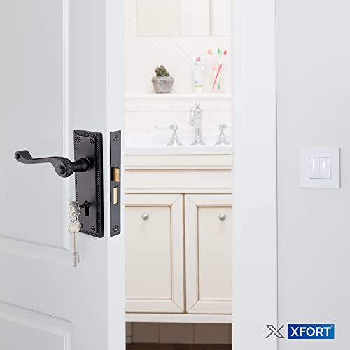 XFORT Black Beauty Range Matt Black Hanoverian Lever Lock Pack, Georgian Style Complete Set with Lock Door Handles, 65mm Sashlock and 75mm Ball Bearing Hinges, for Internal Wooden Doors - Image 4