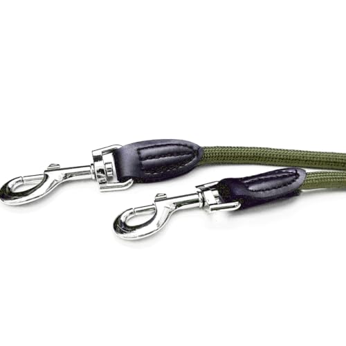 Leisegrün Verstellbare Hundeleine 3m - Robuste Nylon Doppelleine für mittelgroße bis große Hunde, 200kg Zugkraft, 2 Karabiner - Olivgrün
