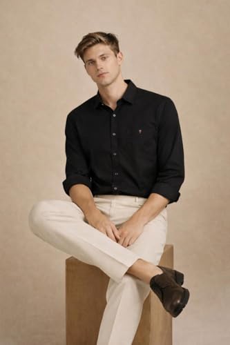 Image of Louis Philippe Men's Cotton Slim Fit Premium Textured Fabric Versatile Solid Easy Care, All Season Adapability Full Sleeve Casual Shirt