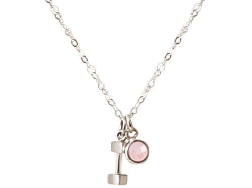Preisvergleich Produktbild Gemshine Halskette Hantel Rosenquarz Dumbbell Kurzhantel für Krafttraining und Körperstärkung Gewicht 925 Silber, vergoldet oder rose - Sportschmuck Made in Spain, Metall Farbe:Silber
