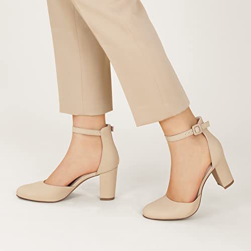 Image of Ankis Closed Toe Heels for Women -Black Nude White Silver Gold Womens Heels Closed Round Toe Chunky Block Pumps Shoes, 3 Inch