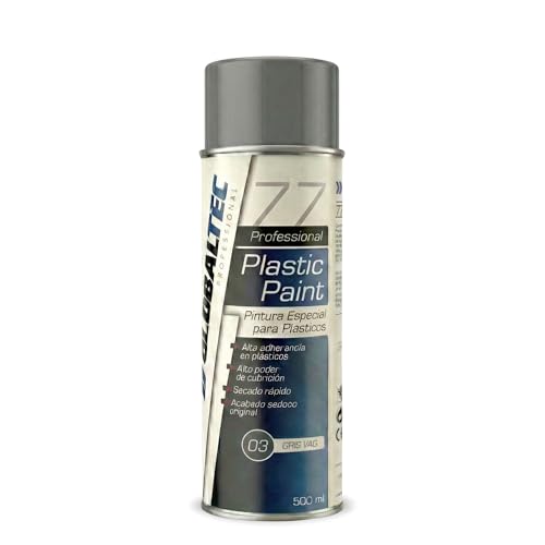 Globaltec Spray Pintura para Plásticos (500ml) - Alta Adherencia Sin Imprimación - Restaurador de Parachoques, Molduras de Coche y Moto - Acabado Sedoso Original y Secado Rápido (Gris Vag, 0,5 Litros)