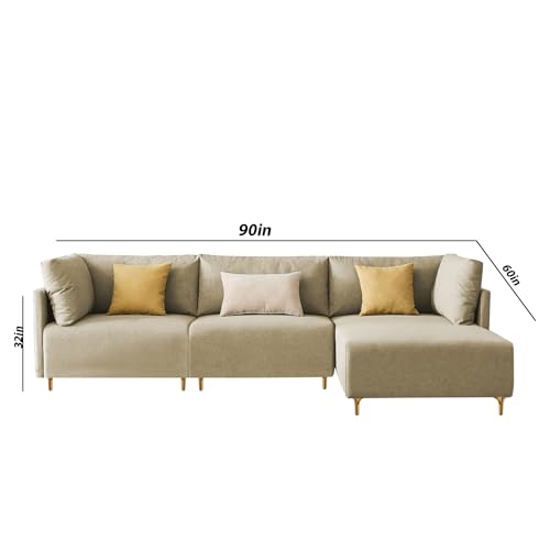 Image of Carina RHS 4 Seater L Shape Sofa Set for Living Room (Cream Fabric) Premium Fabric Sofa