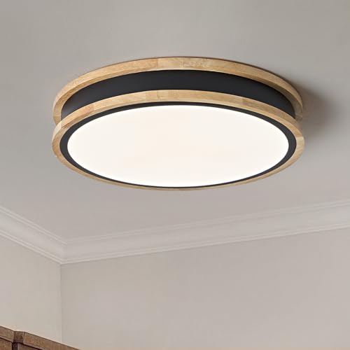 Vikaey Lampara Techo,Plafon LED Techo Madera Negro, 30CM lámpara de techo para Cocina Salón Dormitorio Comedor Oficina Pasillo 4000K 24W
