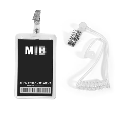 MIB - Disfraz de hombre en negro con insignia de identificación, auricular de espía secreto, recuerdos de fiesta de detective, soporte para tarjetas de identificación, suministros de fiesta misteriosa