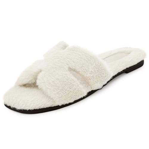 ISZPLUSH Women's Fluffy Open Toe Slide Slippers - Soft Fuzzy House Slippers for Women, Non-Slip Comfort Indoor Bedroom Shoes, Cute Bridesmaid Gift, Cozy Spa Slippers