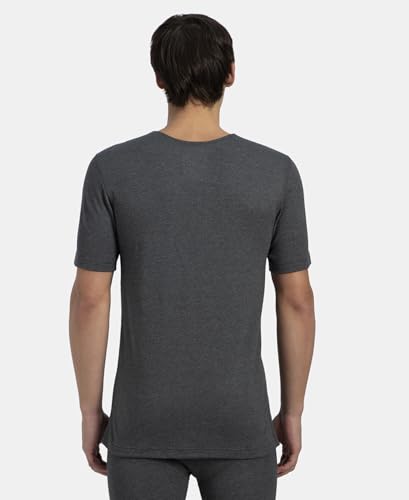 Jockey 2402 Men's Super Combed Cotton Rich Brushed Fabric Half Sleeved Thermal Undershirt with StayWarm Technology_Charcoal Melange_XL - Image 3 thumbnail