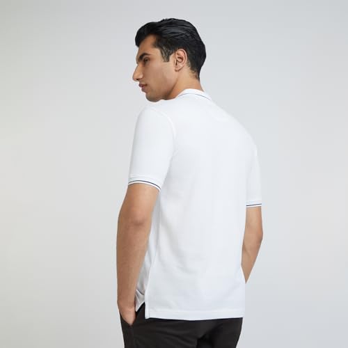 Image of Raymond Contemporary Fit Pure Cotton Solid Pattern Polo Neck Casual T-Shirt