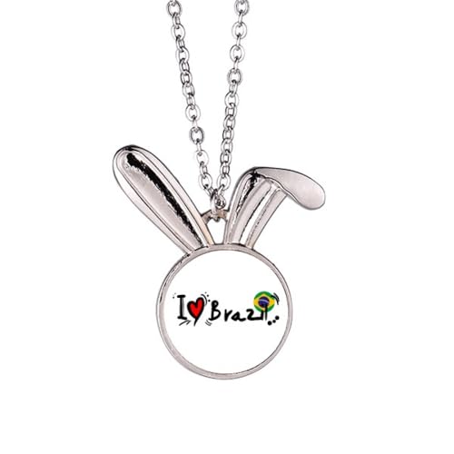 Collier pendentif cœur I Love Brazil en acier pour femmes et hommes