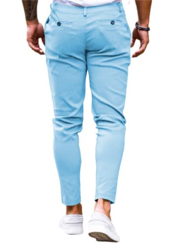 Image of Mens Chinos Slim Fit Pants Stretch Tapered Dress Pant Casual Trousers | Skinny Slacks, Flat Front Design, Stretch Cotton Fabric, Solid or Plaid, Work Dress Pants, Business Casual Wear