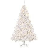 HOMCOM 6' Tall Prelit Christmas Tree Douglas Fir Artificial Christmas Tree with Realistic Branches, 250 Warm White LED Lights and 1000 Tips, White
