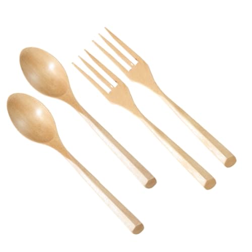 minkissy Wood Fork Spoon Set Salad Forks Spoons for Hotels Cafes and Home Easy to Clean