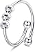 CASSIECA Anillo de Ansiedad de Plata de Ley 925 para Mujer para Hombre Fidget Spinner Anillos de Cuentas de Ansiedad Paz Abierta Apilable Ajustable Anillos de Banda Alivio del Estrés
