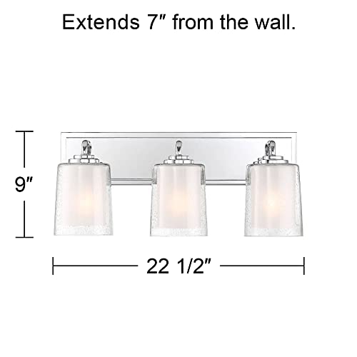 Image of Possini Euro Design Mabelle Modern Wall Light Chrome Silver Hardwired 22 1 /2 inch Wide 3-Light Fixture Mounted Clear Seedy Outer Frosted Glass Inner Bathroom Vanity Mirror House Home Hallway Room Decor