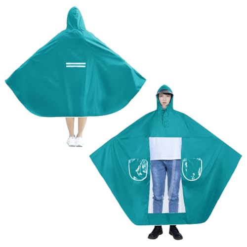 Image of HAOZAIKEJI Universal Motorcycle Raincoat Waterproof Hoodie Rain Cape Reusable Bike E-bike Rain Coat Mobility Scooter Outdoor Rain Poncho with Detachable Hat Brim Reflective Strip for Men Women