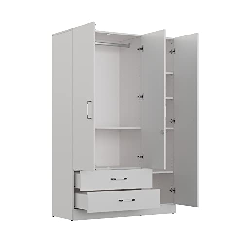 Image of Wakefit Wardrobe | 1 Year Warranty | Engineered Wood Almirah, Cupboard for Clothes Storage | 3 Door, 1 Drawer, 1 Hanging Space | Organza Plus - Frosty White