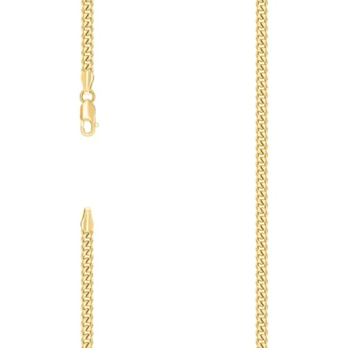 Collier de 41 cm chaîne gourmette en argent sterling 925 massif jaune pour homme et femme