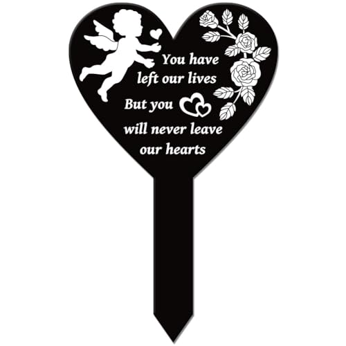 GLOBLELAND Heart Shaped Angel Rose Garden Memorial Remembrance Plaque Waterproof Sympathy Garden Stake for Yard Cemetery