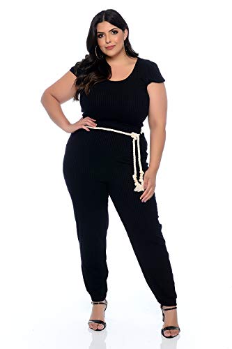 Conjunto Plus Size Preto Canelado com Cinto Rebecca-54