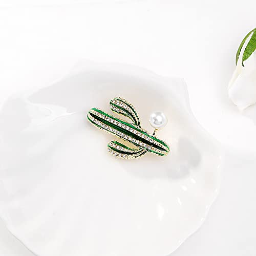 Image of Cute Cactus Brooch Pin for Women Girls Faux Pearl Rhinestone Crystal Lapel Pin Clip Sweater Scarves Hats Backpacks Badge Jackets Corsage Brooches Pins Dainty Jewelry Christmas Birthday Gifts