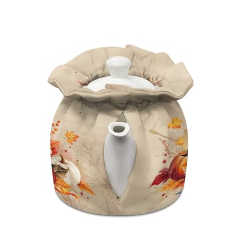 Image of Retro Fall Tea Cozy for Teapot Pumpkin Bow Tea Cosy with Insulated Pad Heat Resistance Kettle Covers Coffee Pot Dust Covers for Party Thanksgiving Home Decor