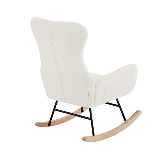 TRIPLE TREE Nursery Rocking Chair Accent Rocking Chair,Modern Glider Rocker Velvet Rocking Armchair,Upholstered Velvet Lounge Arm Chair Side Chair with Thick Cushion for Living Room Bedroom,White