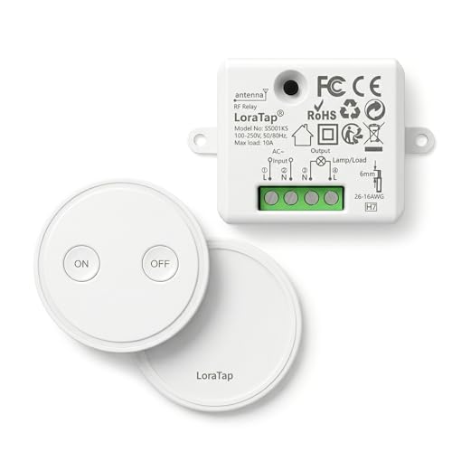 Kit de Interruptor de Luces Inalámbricas, LoraTap Interruptor Inalámbrico + Receptor Relé RF 868MHz Control Remoto Hasta 200 metros Mando a Distancia para Iluminación y Electrodomésticos